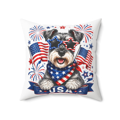 Patriotic Schnauzer Pillow — USA Flag Dog Decorative Throw Pillow for 4th of July