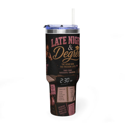 Late Night & Degrees 40oz Vacuum Tumbler — Study Fuel Travel Mug