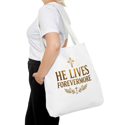 He Lives Forevermore Tote Bag – Christian Faith Cross Easter Canvas Tote