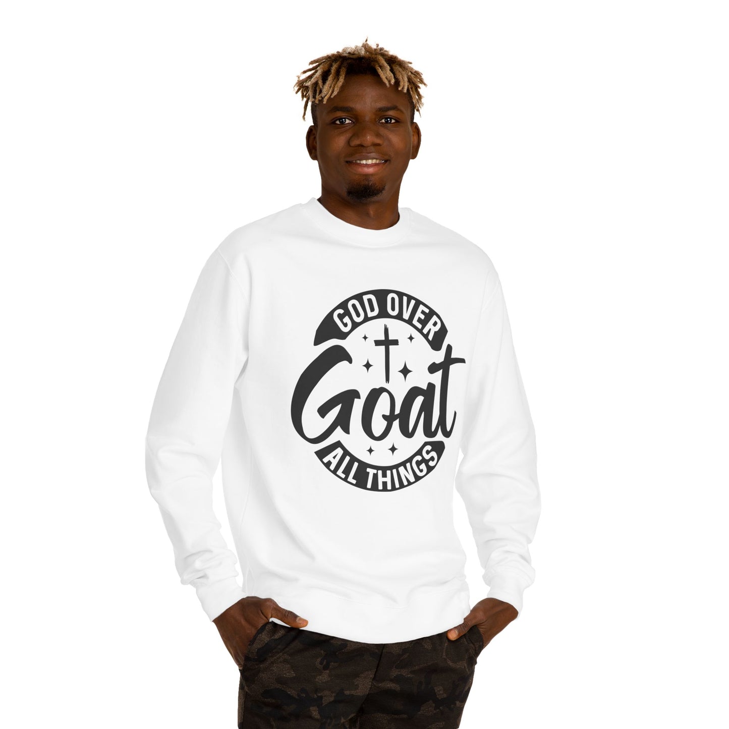 God Over Goat Crewneck Sweatshirt - Christian Faith Graphic Pullover