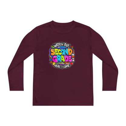 Second Grade Long Sleeve Tee — "Watch Out Second Grade Here I Come" Youth Shirt
