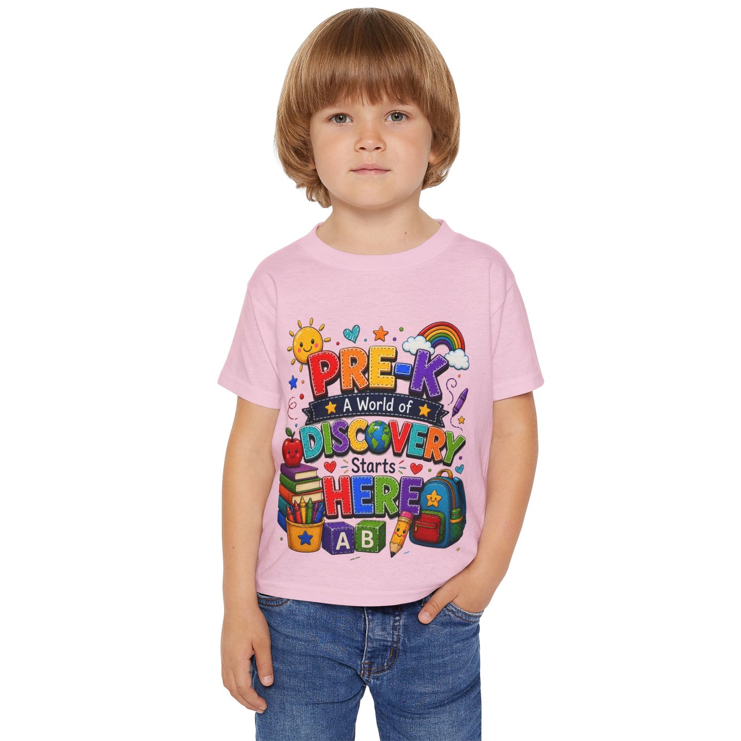 Toddler T‑Shirt — "Pre-K: A World of Discovery Starts Here" Colorful Back-to-School Tee