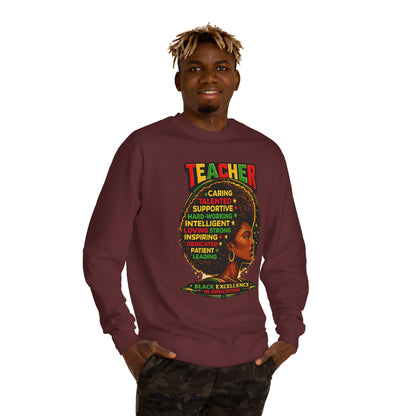 Teacher Afro Portrait Sweatshirt — Black Excellence Educator Crewneck