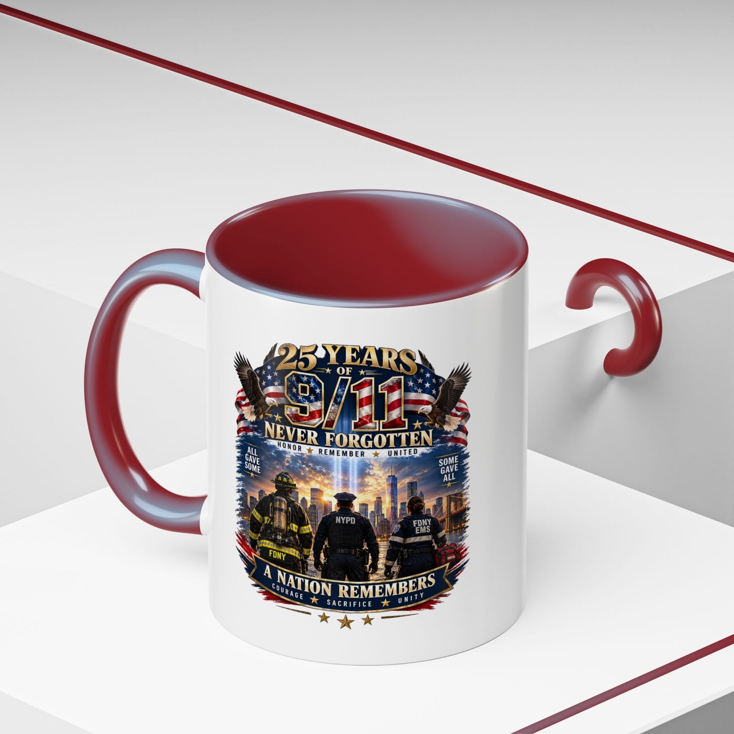 11oz/15oz Coffee Mug — 25 Years of 9/11 Never Forgotten Memorial Design