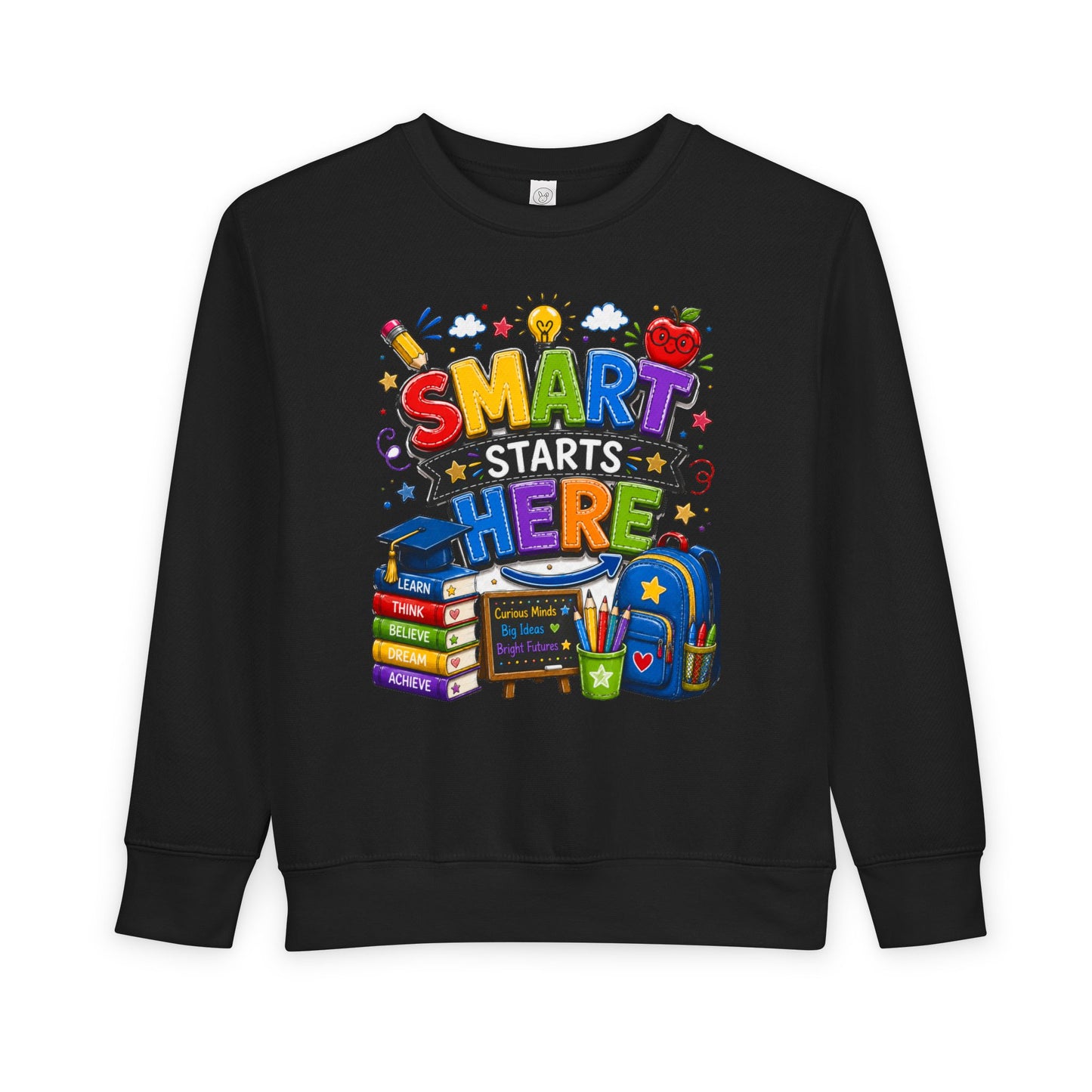 Toddler Sweatshirt — "Smart Starts Here" Back-to-School Kids Crewneck