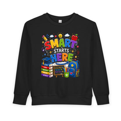 Toddler Sweatshirt — "Smart Starts Here" Back-to-School Kids Crewneck