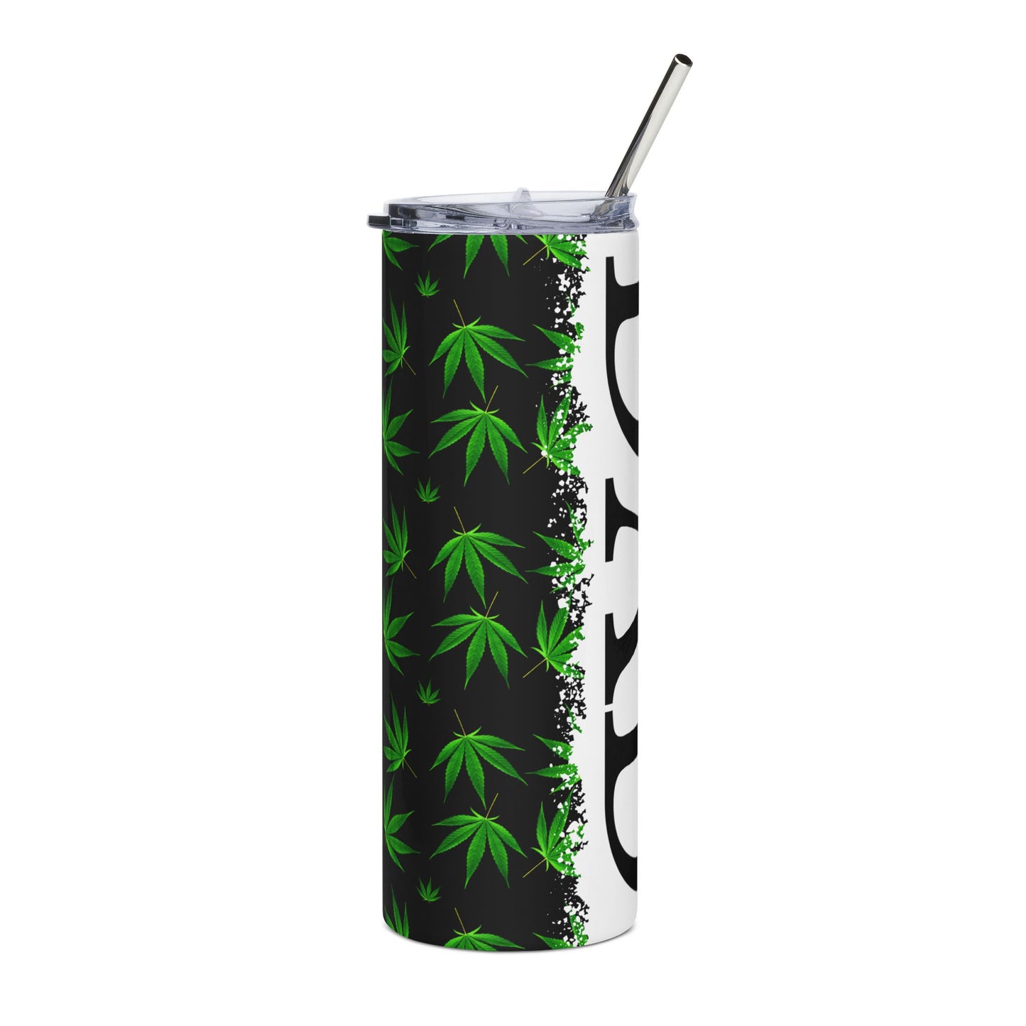 20oz Stainless Tumbler with Green Cannabis Leaf Pattern