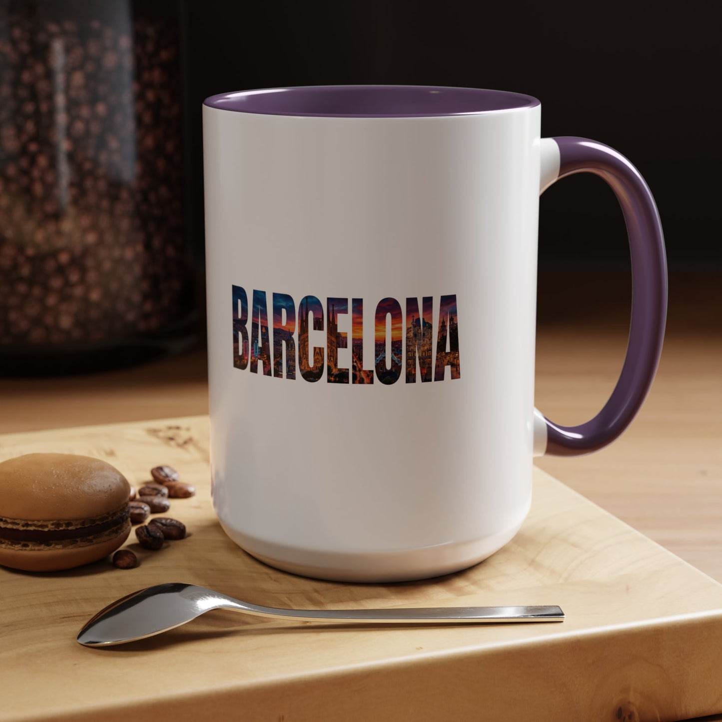 Barcelona Accent Coffee Mug — Scenic Cityscape Text Travel Souvenir (11/15oz)