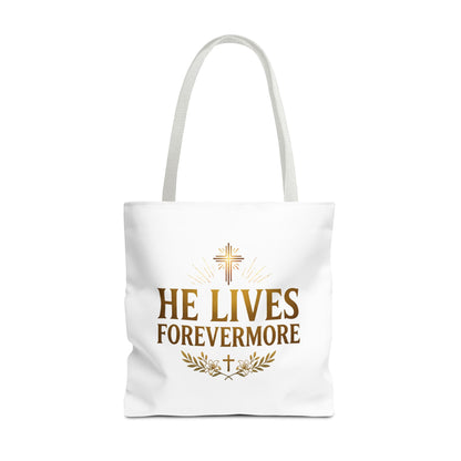 He Lives Forevermore Tote Bag – Christian Faith Cross Easter Canvas Tote