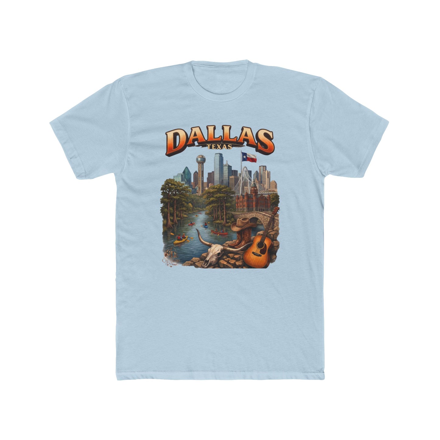 Dallas Skyline Graphic Tee — Retro Cityscape with Guitar