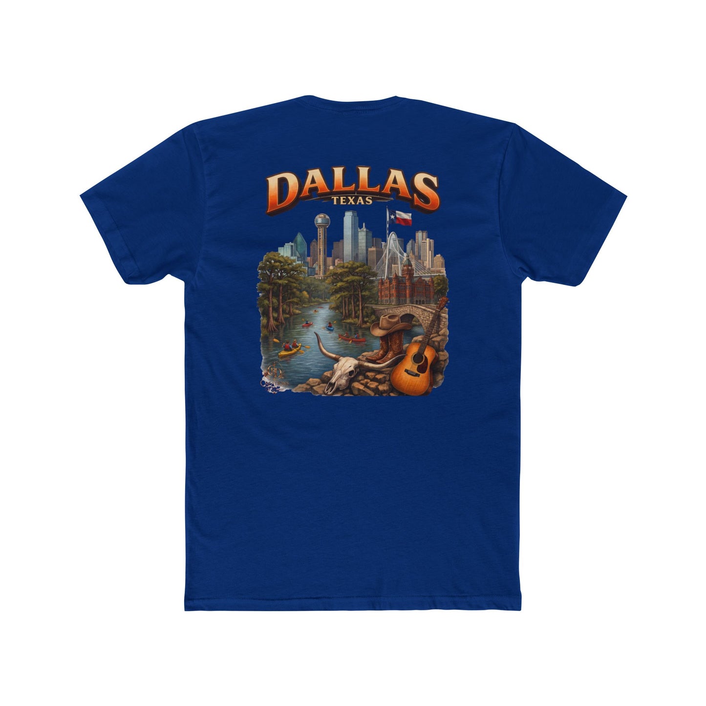 Dallas Skyline Graphic Tee — Retro Cityscape with Guitar