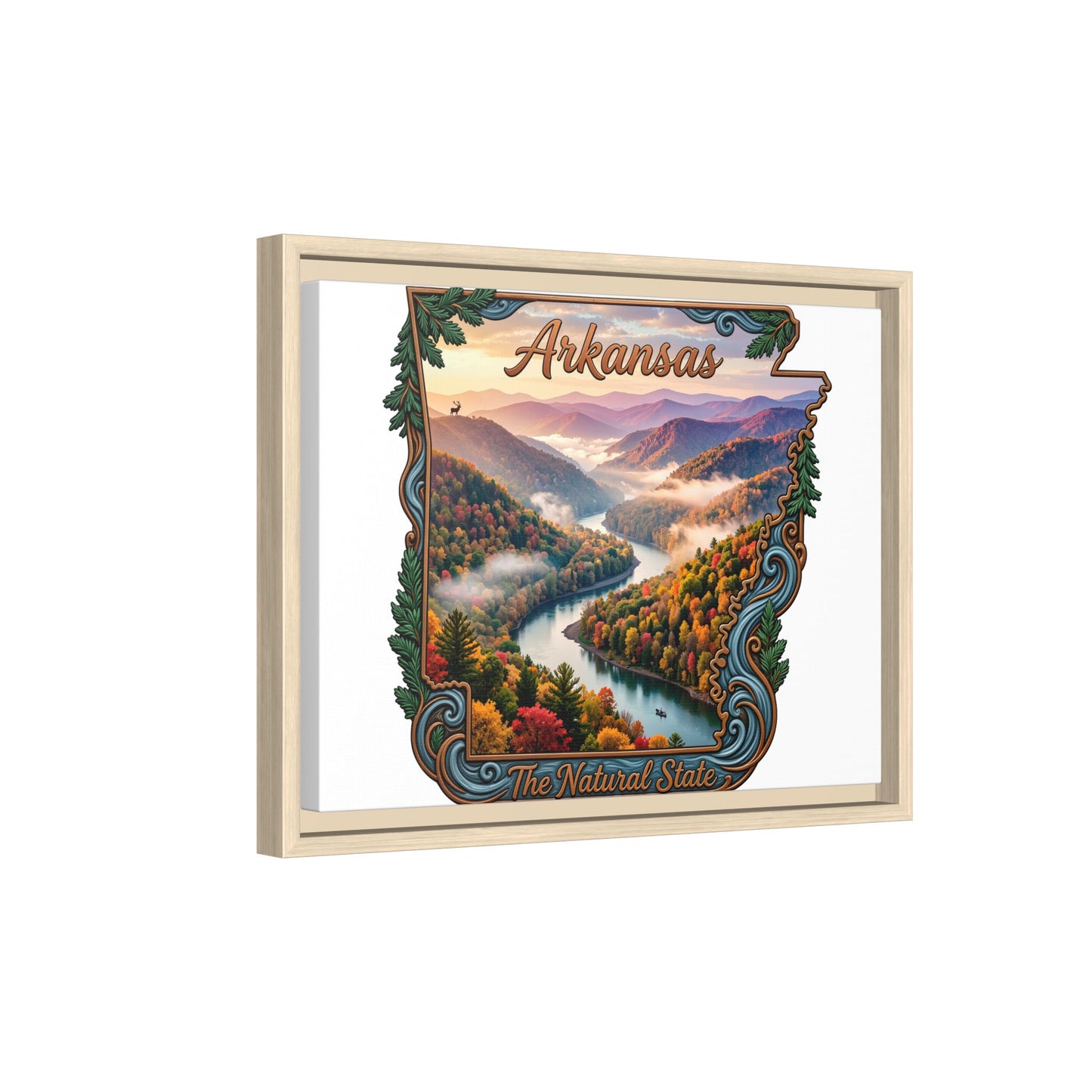 Arkansas Scenic State Map Canvas — "The Natural State" Framed Wall Art