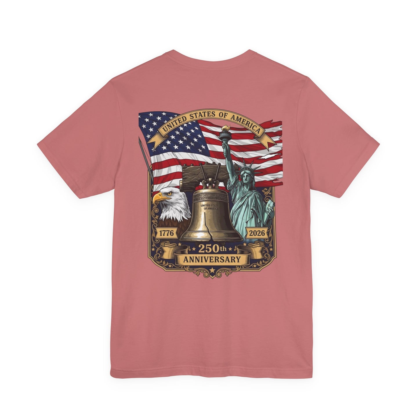 Patriotic 250th Anniversary T-Shirt - Liberty Bell, Bald Eagle & Statue of Liberty