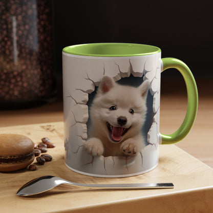 Cute Puppy Breaking Wall Accent Coffee Mug – Funny Smiling Dog Gift (11/15oz)