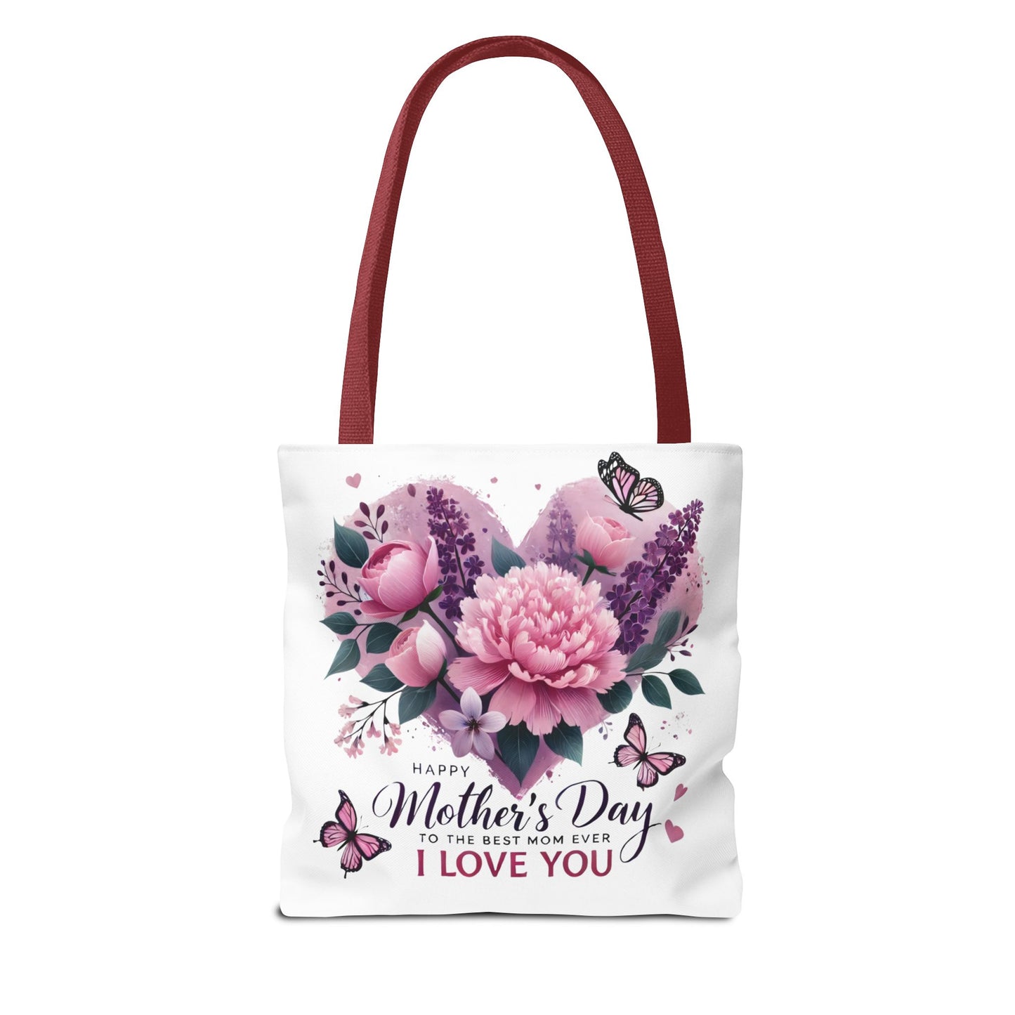 Mother's Day Floral Tote Bag - "Happy Mother's Day I Love You" Heart Bouquet