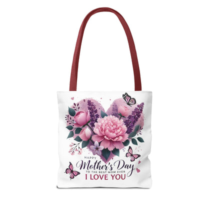 Mother's Day Floral Tote Bag - "Happy Mother's Day I Love You" Heart Bouquet