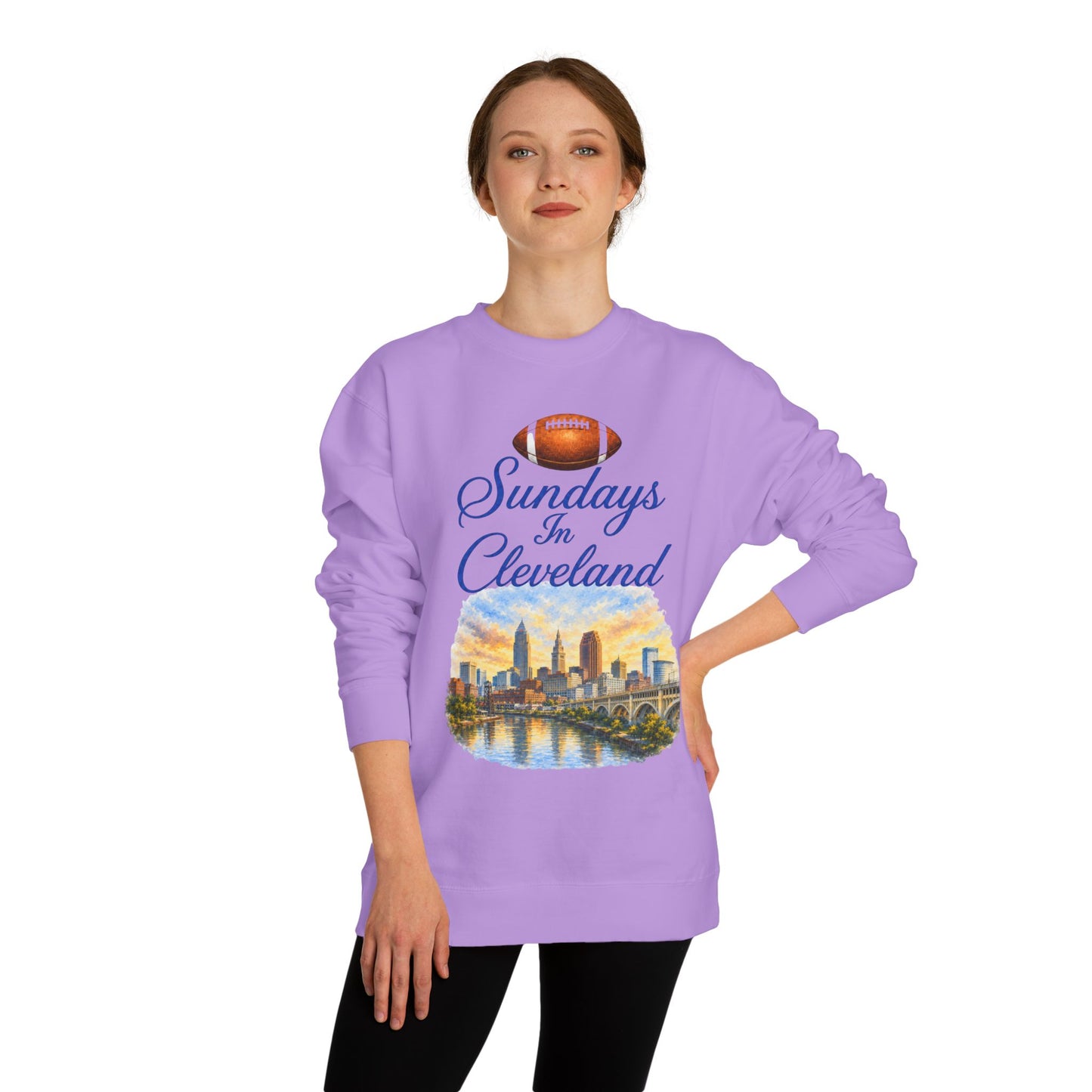 Sundays in Cleveland Football Crewneck Sweatshirt — Cleveland Skyline Game Day Pullover