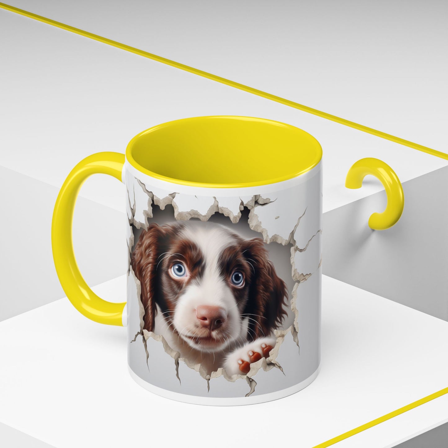 Puppy Peeking Accent Coffee Mug (11/15oz) — Cute Dog Tear-Through Design