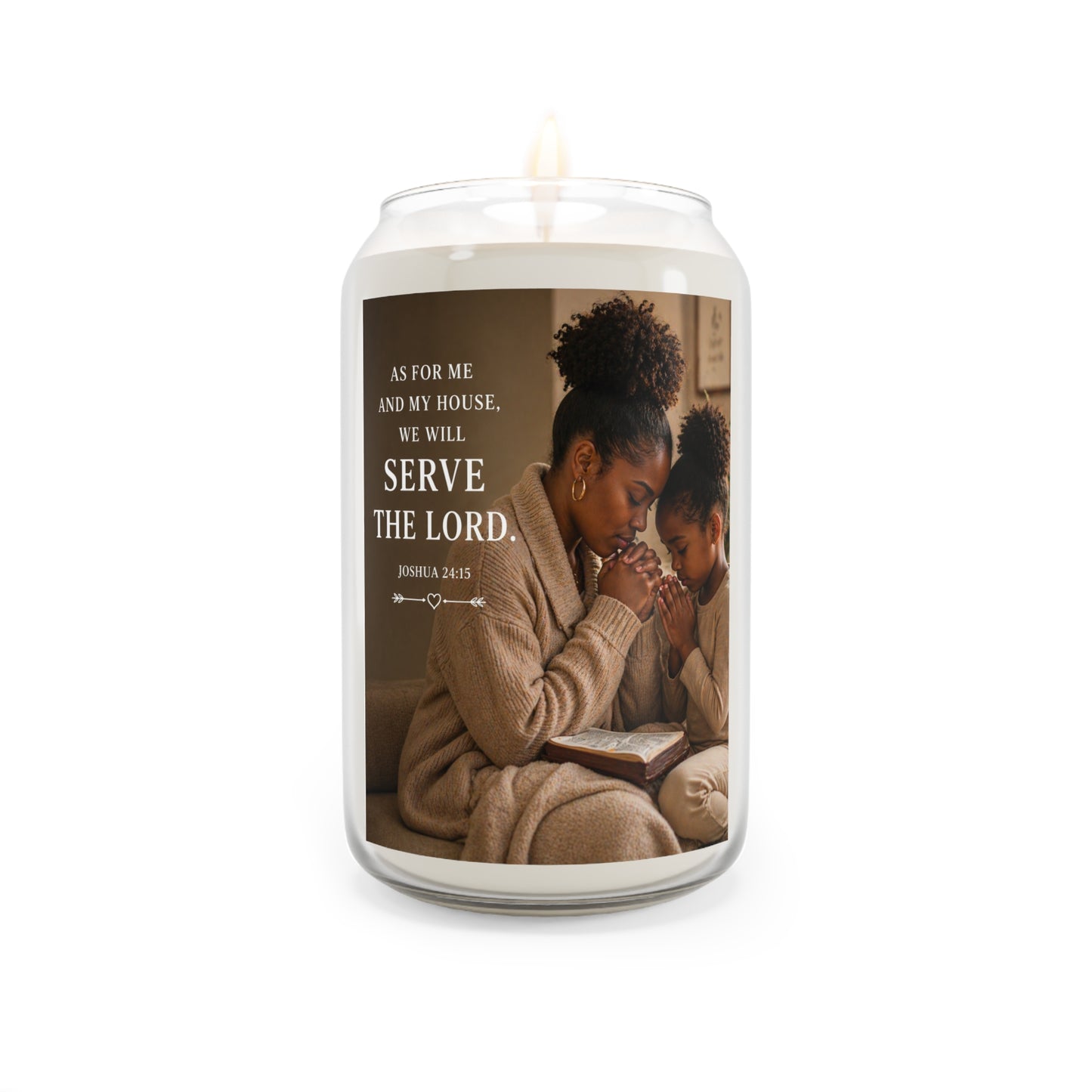Serve the Lord Soy Candle — 13.75oz Scented Jar (Faith & Family Prayer Design)