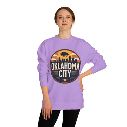 Oklahoma City Skyline Crewneck Sweatshirt — Retro Bison Graphic