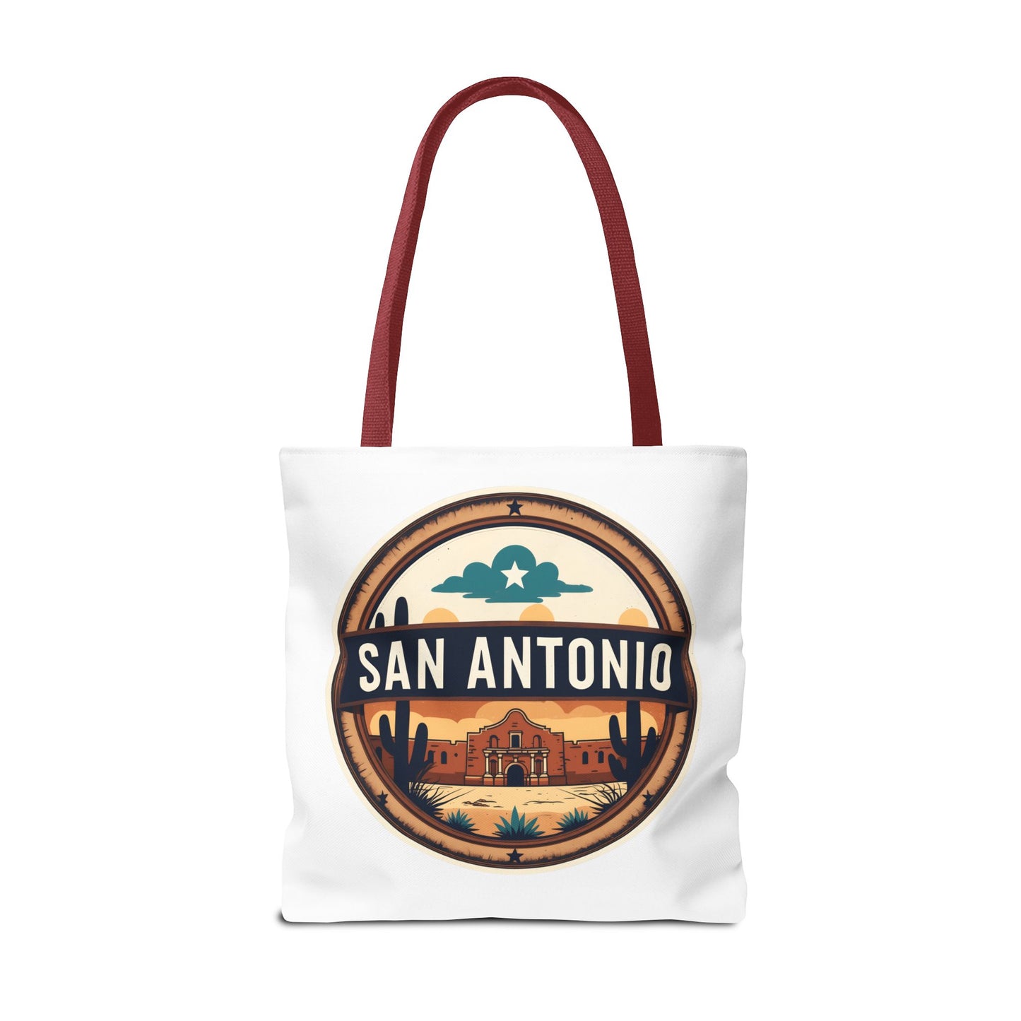 San Antonio Vintage Badge Tote Bag — Retro Texas Travel Market Tote