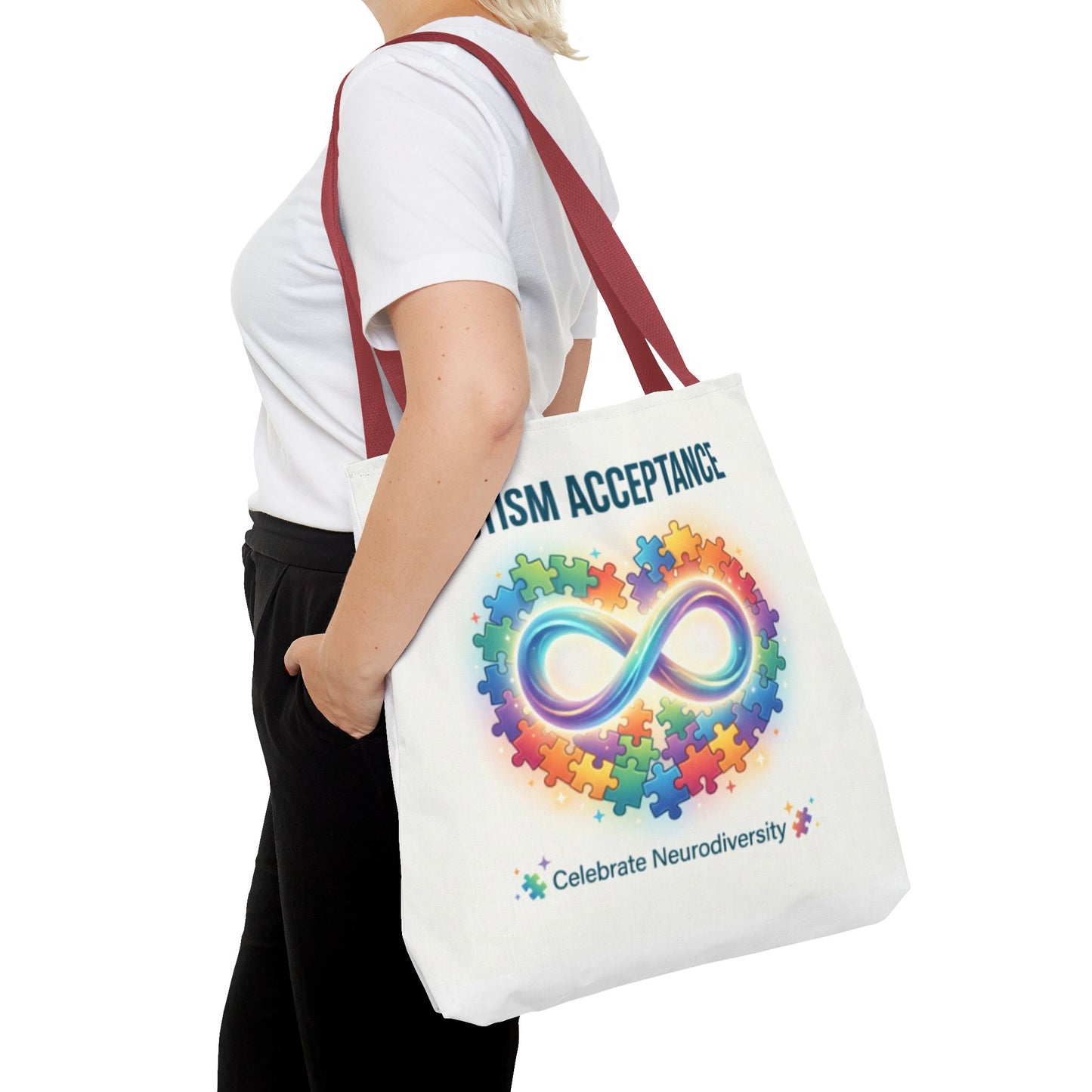 Autism Acceptance Tote Bag — Rainbow Neurodiversity Infinity Puzzle Design