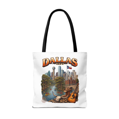 Dallas Texas Scenic Tote Bag – City Skyline & Guitar Souvenir Tote