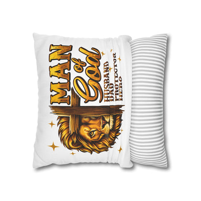 Christian Lion Cross Pillow — "Man of God" Husband Dad Protector Hero Throw Pillowcase