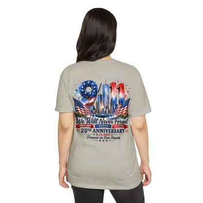 9/11 We Will Never Forget 25th Anniversary Memorial T-Shirt
