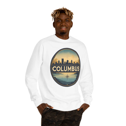Columbus Skyline Crewneck Sweatshirt – Retro Cityscape Compass Design