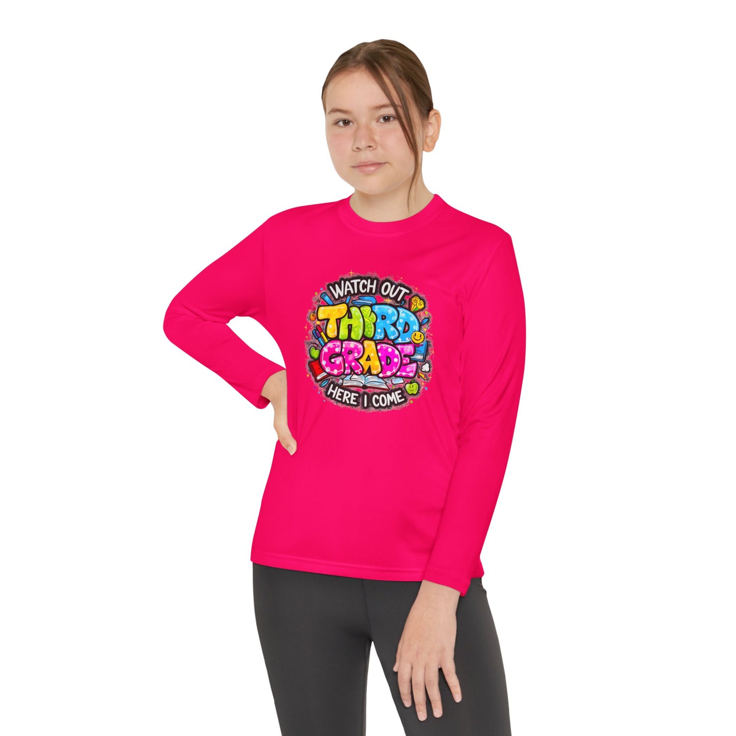 Youth Long Sleeve Tee — "Watch Out Third Grade Here I Come" Back-to-School Shirt