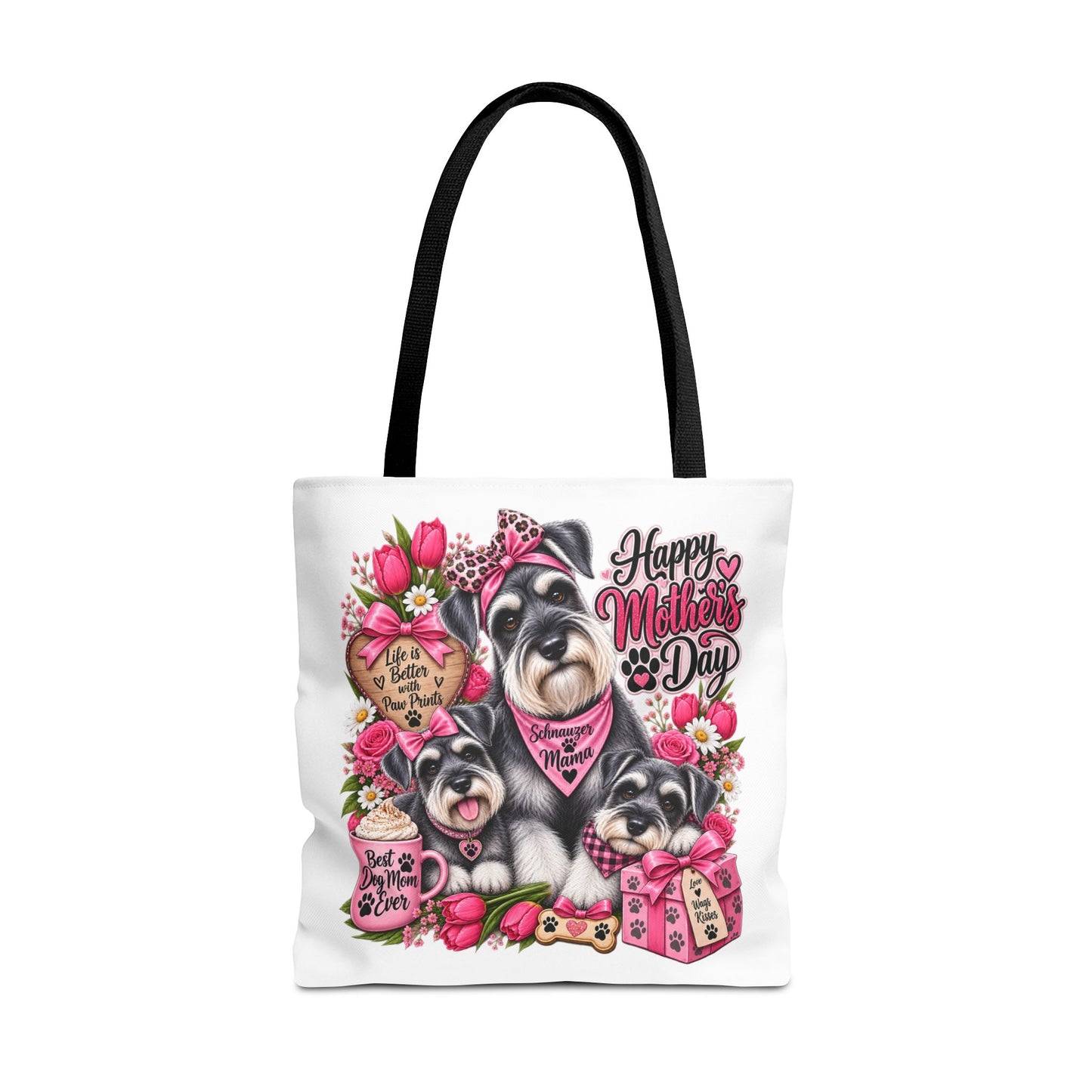 Mother’s Day Dog Tote Bag – “Happy Mother’s Day” Schnauzer Floral Gift Tote