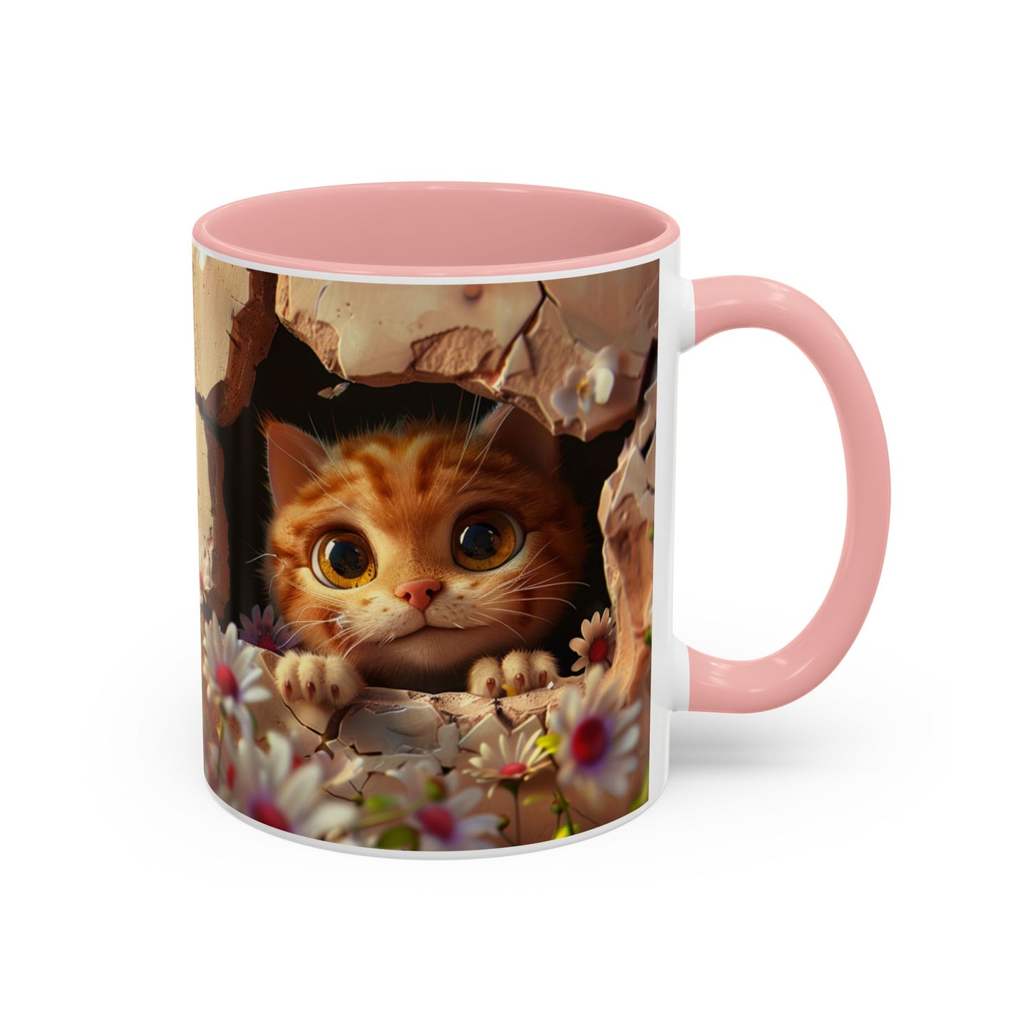 Cute Peekaboo Kitten Accent Coffee Mug — 11/15oz Floral Cat Gift