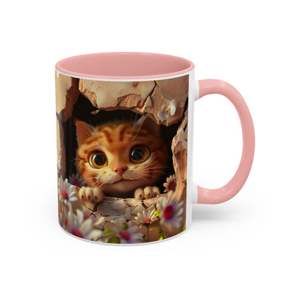 Cute Peekaboo Kitten Accent Coffee Mug — 11/15oz Floral Cat Gift