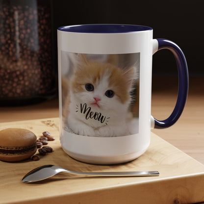 Cat Photo Coffee Mug - Cute Kitten 'Meow' Accent Mug (11/15oz)