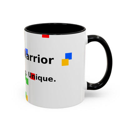 Autism Warrior Accent Coffee Mug – Bold Puzzle Pieces, Proud. Strong. Unique. (11/15oz)