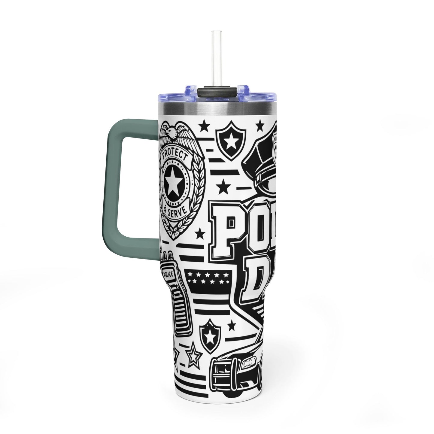 Tumbler — 'Police Dad' 40oz Vacuum Insulated Travel Mug (Patrol Badge Design)