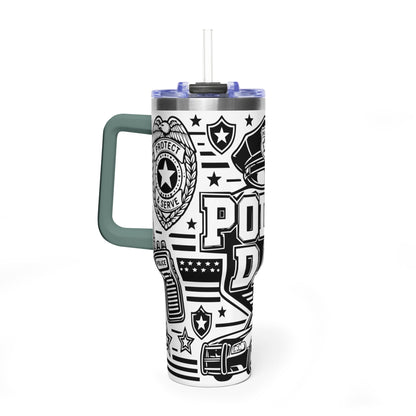 Tumbler — 'Police Dad' 40oz Vacuum Insulated Travel Mug (Patrol Badge Design)