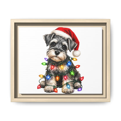 Holiday Schnauzer Canvas Print — Framed Matte Wall Art with Christmas Lights