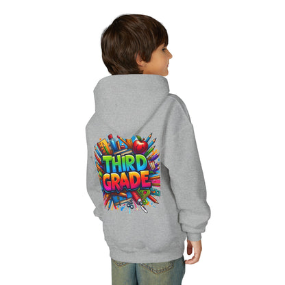 Third Grade Kids Hoodie — Colorful School Supplies Back-to-School Sweatshirt