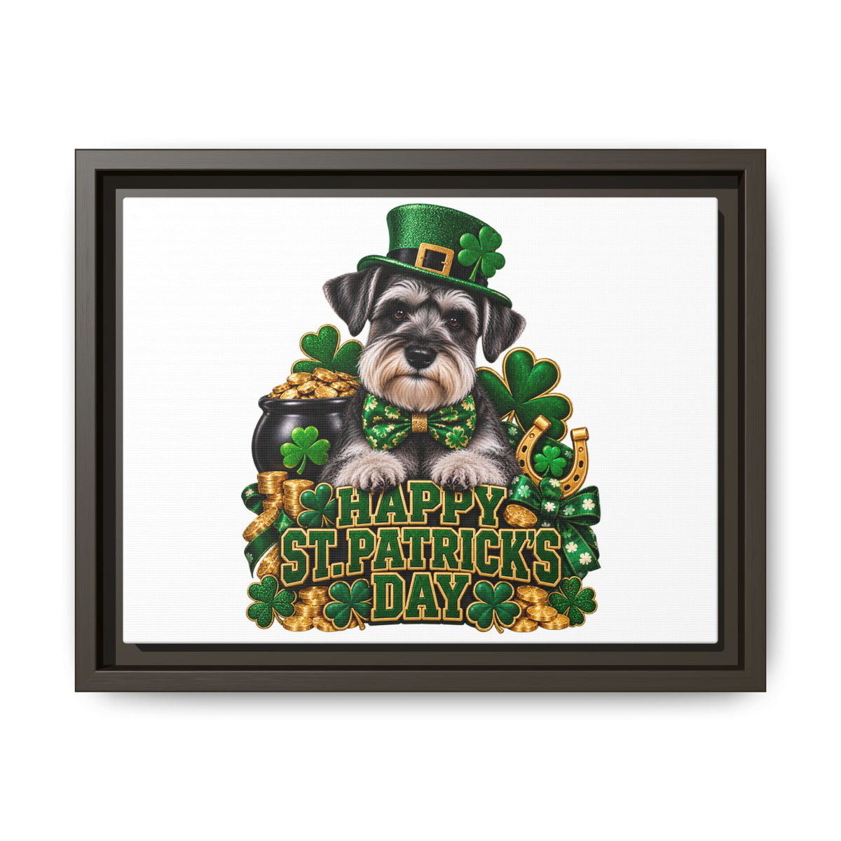Happy St. Patrick’s Day Schnauzer Framed Canvas