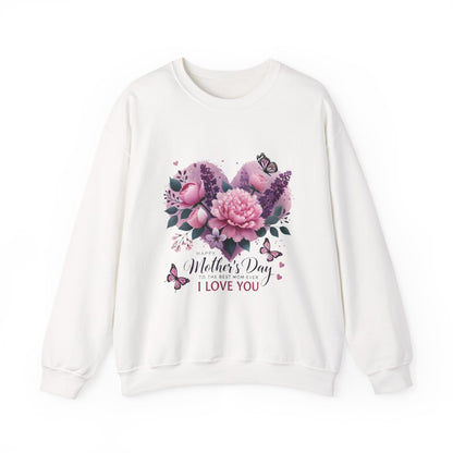 Mother's Day Floral Crewneck Sweatshirt — “Mother's Day I Love You” Heart Design
