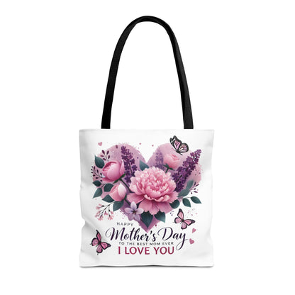 Mother's Day Floral Tote Bag - "Happy Mother's Day I Love You" Heart Bouquet