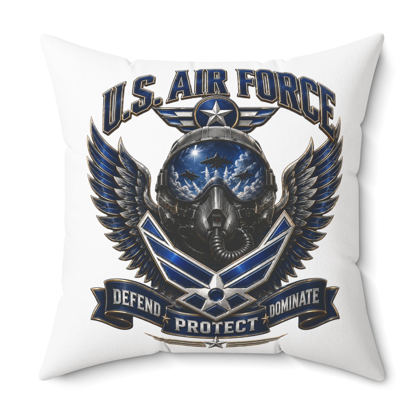 U.S. Air Force Emblem Throw Pillow — Defend Protect Dominate Military Decorative Pillow