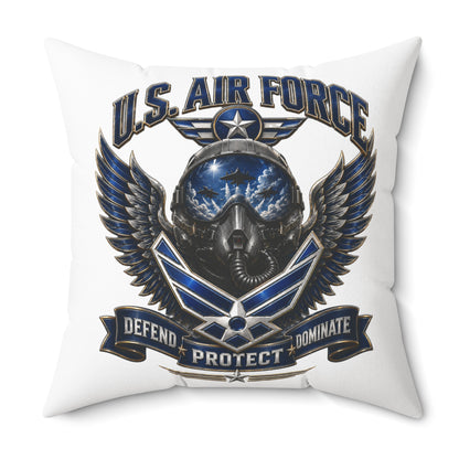 U.S. Air Force Emblem Throw Pillow — Defend Protect Dominate Military Decorative Pillow