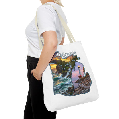 Michigan Lighthouse Tote Bag — Great Lakes Scenic State Travel Tote