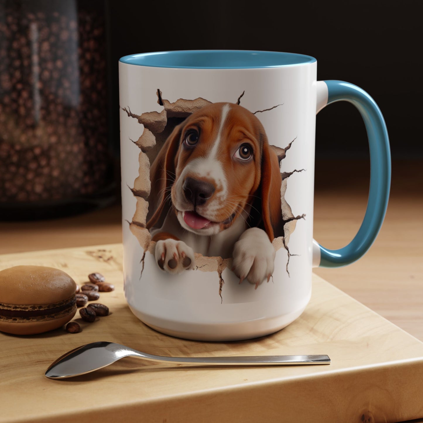 Basset Hound Peekaboo Accent Coffee Mug — Cute Dog Lover Gift (11/15 oz)