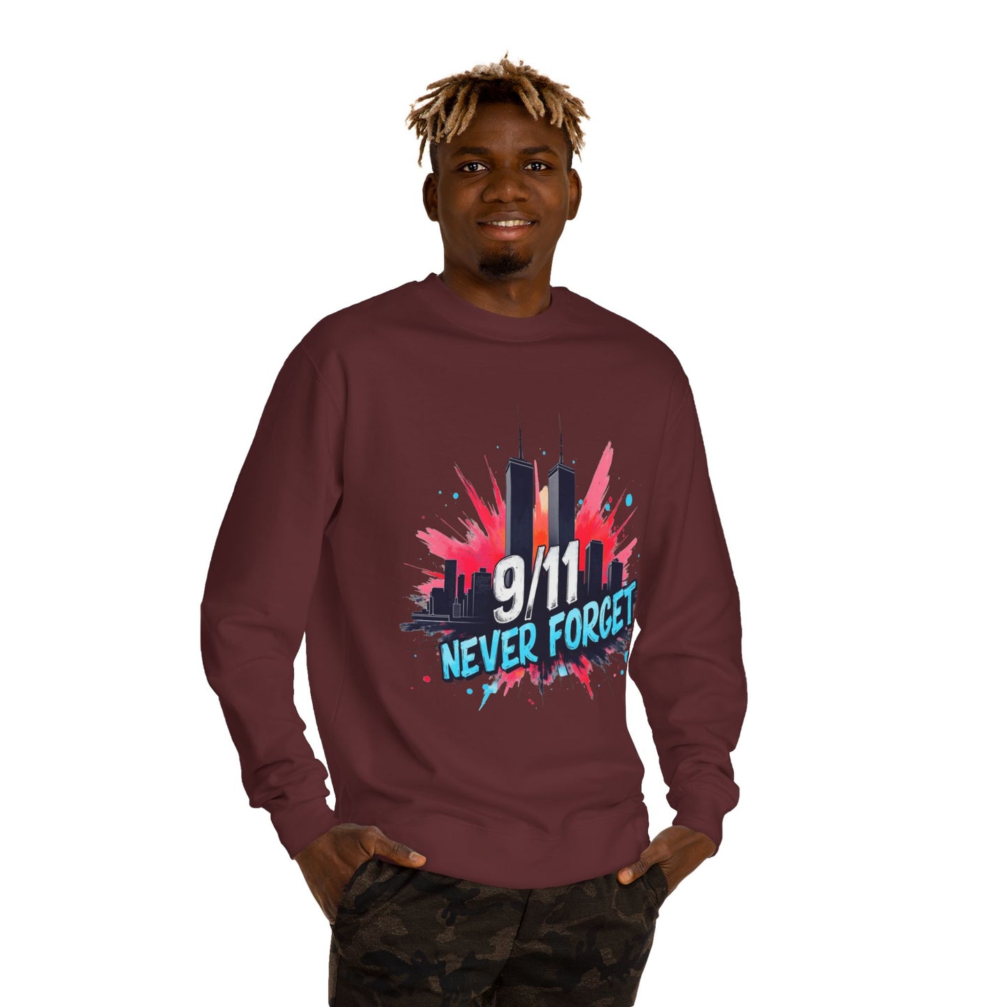 9/11 Never Forget Sweatshirt - Tribute Crewneck with Twin Towers Graphic