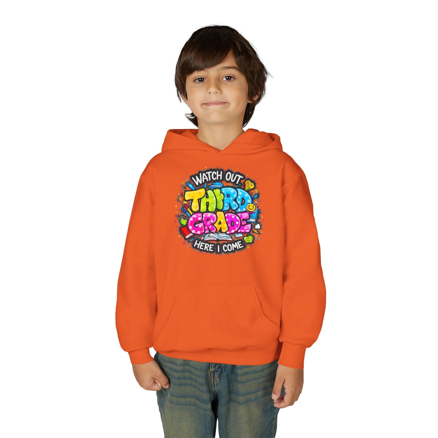 Third Grade Hoodie — "Watch Out Third Grade Here I Come" Kids Back-to-School Sweatshirt