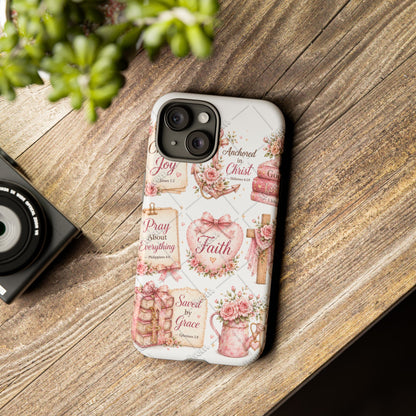 Faith Floral Phone Case – Christian Inspirational Scripture iPhone Cover (Choose Joy, Pray, Faith)